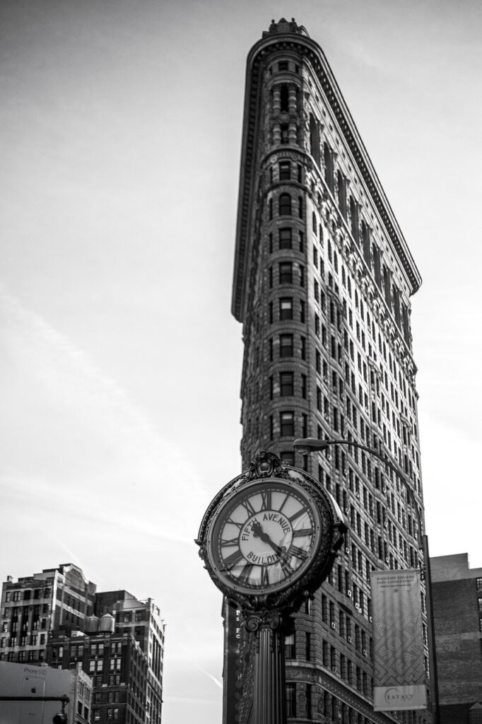 flatiron, architecture, clock, black and white, new york, building, gray building, gray news, gray clock, gray new, flatiron, flatiron, flatiron, new york, new york, new york, new york, new york
